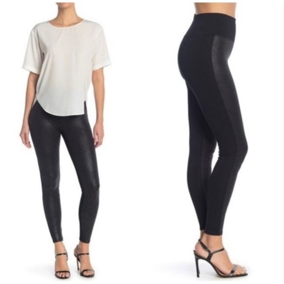 Spanx Assets Women Small Black Faux Leather Skinny Leggings Tummy Control      T - Picture 1 of 11